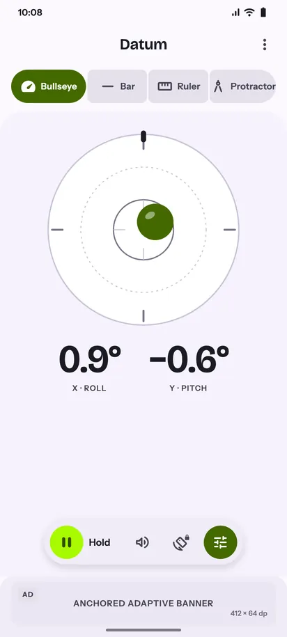 Datum bullseye level screen, light theme