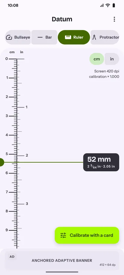 Datum ruler screen, light theme