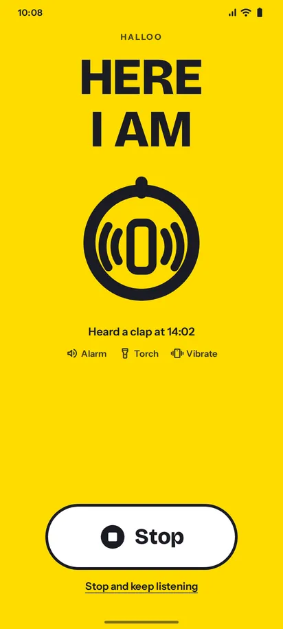 Halloo alert screen, yellow frame
