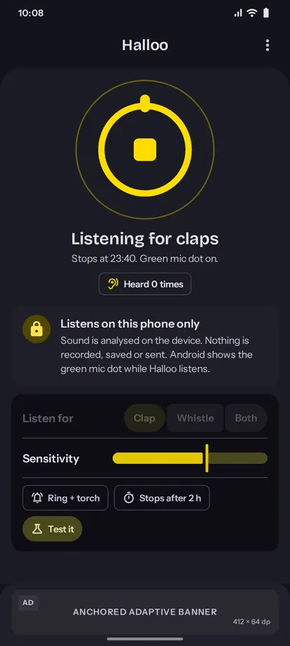 Halloo listening screen, dark
