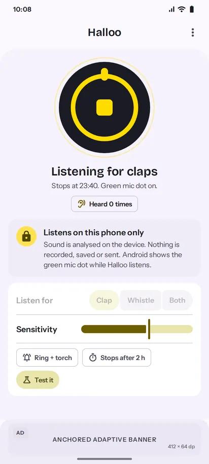 Halloo listening screen, light