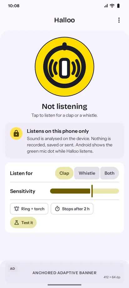 Halloo not listening screen, light