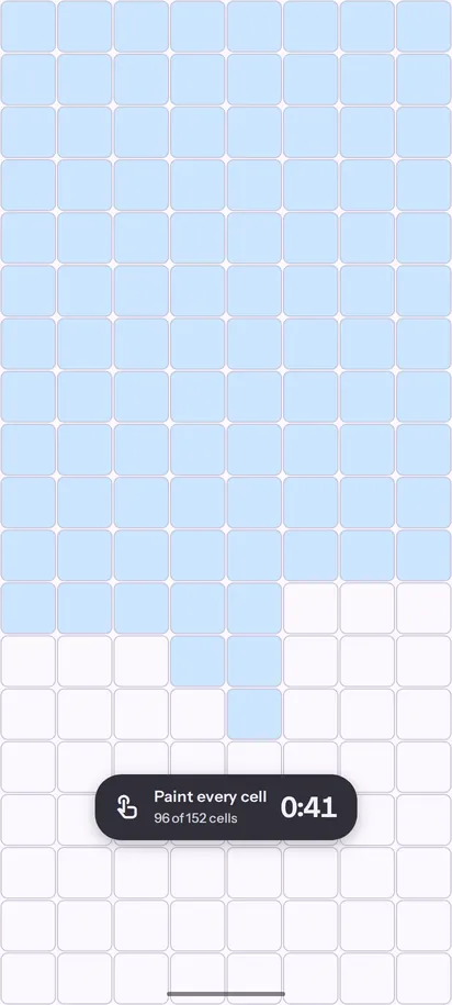 Assay touch test grid with 96 of 152 cells painted, light